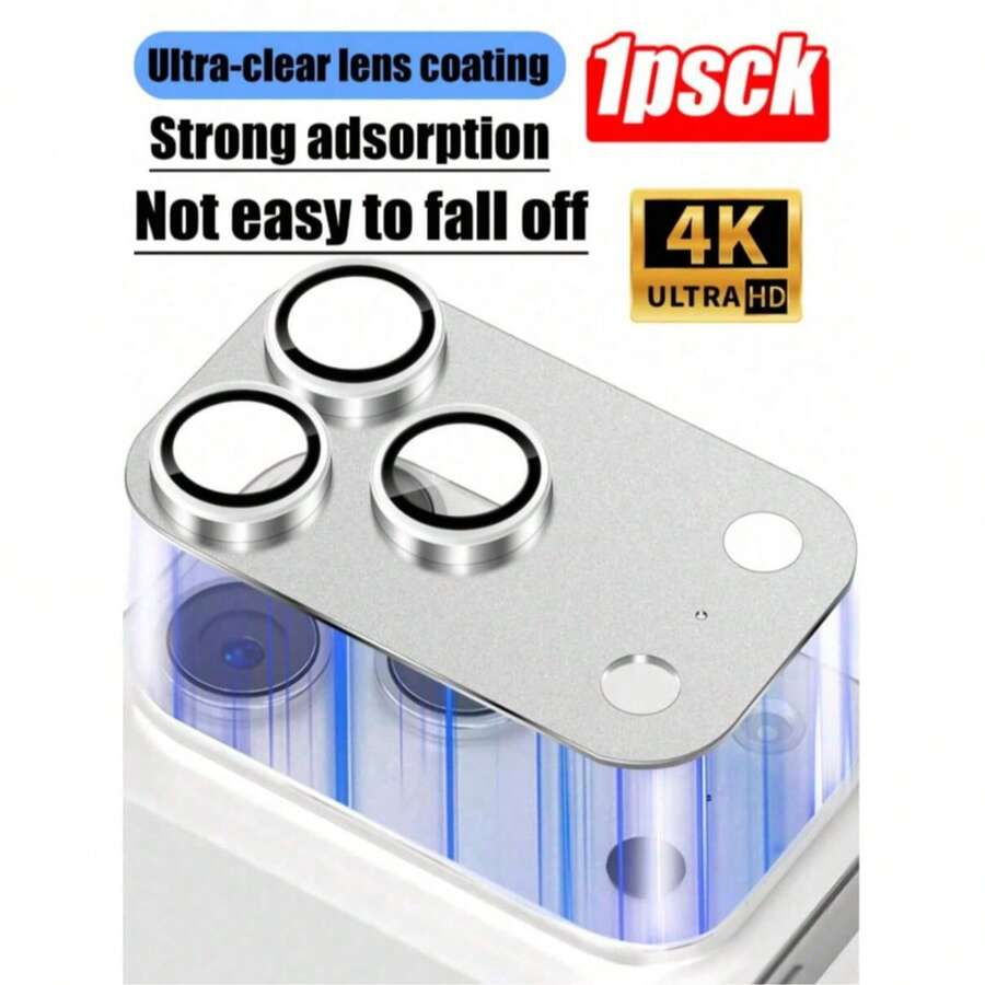 Alloy Shockproof 9H Tempered Glass Camera Lens Protector Film Compatible With Iphone 17 Series Full Coverage Ultra-Clear Lens Film Compatible With Phone Case Anti-Scratch Anti-Shock Metal Camera Lens Protective Cover Spring Gift - Silver - View 1