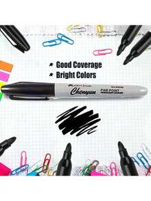 12 Fine Tipped Permanent Waterproof Black Markers, Perfect For School Supplies, Offices, And Gift Packaging | Fashionable Design, Measurement Analysis, Marking And Recording, Suitable For Painting And Poster Making, Student Gifts, And Back To School - Marker - View 7