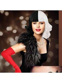 1/4/7pcs Carnival New Black & White Witch Wig, Mask, Gloves, Cigarette Holder, Necklace Set, Fun Cosplay 101 Dalmatians Estella Costume Accessories, Christmas European And American Personalized New In Stock - Multicolor - View 4