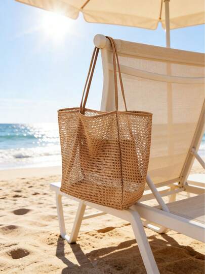 Bolso de playa, disponible en múltiples colores - Capacidad grande, bolso de hombro de malla transparente, perfecto para viajes, empaque de vacaciones, bolso ligero, bolso de playa.