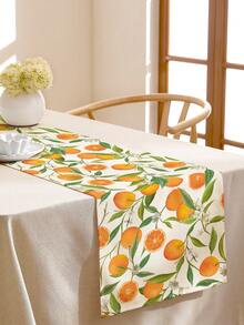 1pc Fresh Orange Fruit Pattern Linen Table Runner, Suitable For Holidays, Parties, Birthdays, Dinners, Kitchen & Dining Room Decor, Dresser/Cabinet Cover, All Season Home Textile Decoration - Multicolor - View 7