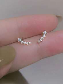 Bông tai bạc 925 kiểu dáng tối giản Hàn Quốc, đính đá Cubic Zirconia siêu nhỏ, phù hợp cho các bạn nữ tuổi teen và phụ nữ đeo hàng ngày và dự tiệc. - Bông tai sao băng - Xem 11