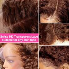 250% Density 34Inch 13x4 Chocolate Brown 4# Deep Wave Lace Front Wigs Human Hair 13x4 Chocolate Brown 4# Curly Lace Front Wig Human Hair With Baby Hair For Women - S4 - Xem 3