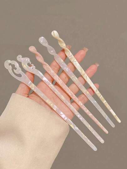 5pcs/3pcs Elegant Acetate Ombre Mermaid Hair Clips, Sophisticated Bun Updo Decorative Hair Accessories, Versatile For Hanfu, Cheongsam, Daily Wear, Bun Extension, Hair Styling Pins