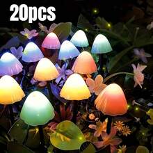 20个LED太阳能蘑菇造型路径灯,8种模式,IPX4防水,逼真蘑菇造型,适用于花园、庭院装饰,暖色变换,节日礼物 - 彩色光 - 查看 3