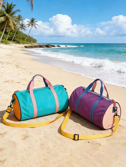 1pc New Dopamine Casual Crossbody Bag, Multifunctional Tote Bag, Unisex, Zipper Closure, Foldable & Compressible, Padded, Nylon Fabric Anti-Scratch & Durable, Contrast Color Design Breaks Traditional Sports Bag Dullness, Both Storage Tool And Fashion Accessory, Carry Handle/Shoulder Strap/Crossbody 3-In-1, Adjustable Strap, Suitable For Fitness, Commuting, Short-Distance Travel And More