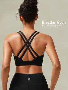 Sutiã esportivo feminino Tender Angel, cor nude, para ioga, corrida e fitness. Possui alças cruzadas que absorvem impactos e são ideais para atividades físicas e esportes. - Preto - Ver 3