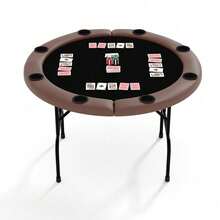 Mesa plegable de póquer para 8 jugadores, mesa redonda de 48 pulgadas, con fieltro de calidad casino y portavasos, para Texas Holdem, noches de juegos en casa, sala de juegos. - Borde marrón + negro - Ver 1