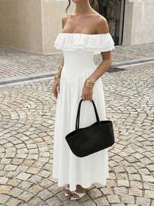 女士夏季性感单肩褶皱拉链设计优雅连衣裙，适合度假、约会、旅行、外出、生日、情人节等场合。 - 白色 - 查看 4