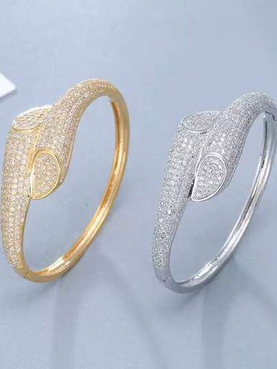 1pc Fashionable & Luxurious Cubic Zirconia Women's Bracelet, Teardrop Full Pave Design, Gold/Silver Plated, Dual Color Options, Jewelry Accessory For Daily Wear, Valentine's Day Gift, Ramadan Distribution