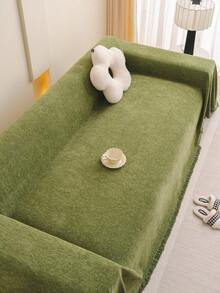 1件装简约雪尼尔沙发套，装饰性沙发保护套，家居装饰，宠物友好，透气，柔软舒适，防滑，防尘，防刮擦，四季皆宜，适用于卧室、客厅、书店、办公室、汽车、俱乐部、派对、1-4人沙发、L型沙发 - 綠色 - 查看 4