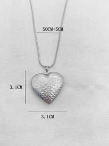 1件复古不锈钢花树条纹心形吊坠，男女通用日常佩戴，情侣款 - 銀色 - 查看 18