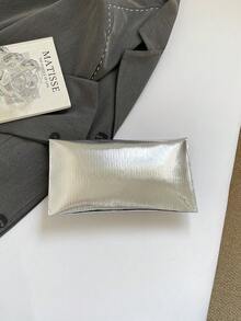 Bolso de mano de lujo tipo sobre de primavera 2026, minimalista y versátil con hebilla de metal, elegante bolso de fiesta de moda, bolso de mujer de gran capacidad y unicolor - Plateado - Ver 11