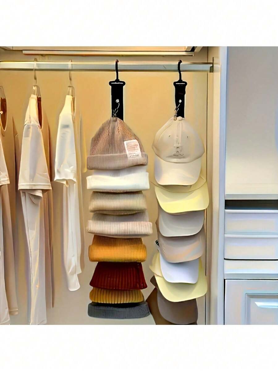 1pc Baseball Cap Storage Box With 8 Clips, Hat Rack Closet Hanging Organizer, Space-Saving Display For Up To 16 Hats, Lightweight Hat Storage Solution, Easy Access, Multi-Functional Installation Options, Keep Hats Organized And Visible, Suitable For Home Storage And Fashion Accessory Collection - Multicolor - View 1