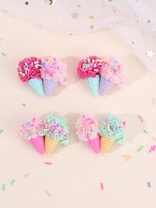 2个/4个可爱冰淇淋发夹，夏季彩色涤纶发夹，甜美刘海夹，四季皆宜，生日派对礼物，适合女孩和青少年。 - 彩色 - 查看 2