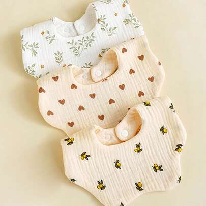 5/3件装随机纯色棉纱布婴儿围兜，婴幼儿喂食拍嗝巾，新生儿防吐口水围兜