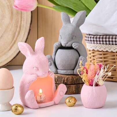 1pc Rabbit Candle Holder Silicone Mold,Easter For Home Decor,Room Decor,Wedding Decor,Table Decor,Handmade Aromatherapy Candle Cup Mold,DIY Epoxy Resin Gypsum Mould,Gift For Woman,Birthday Gift,Best Friend Gifts,DIY Gift