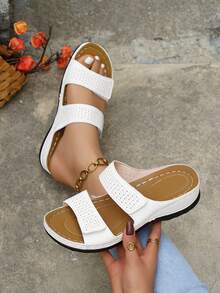 女士坡跟凉鞋，时尚鞋履 - 白色 - 查看 5