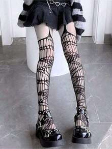 Hollow Out Over Knee Socks  Witch - Màu đen (một cỡ) - Xem 7