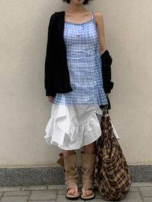 Asymmetrical Ruffle Hem Fish Tail Skirt, High Waist Slimming Skirt - White - View 6