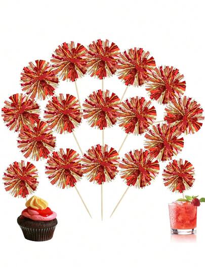 20pcs/10pcs Gold Firework Shaped Mini Cake Decorations, Holiday Party Themed Cake Decorations, Birthday Party Cake Decorations, Women's Birthday Cake Party Decorations