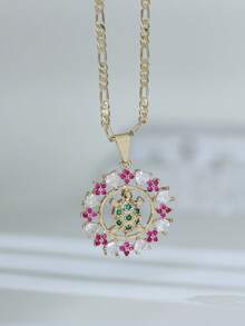 1 pièce Collier pendentif animal cercle fleur zircone creux 3D, convient pour les cadeaux, les couples, les amis, le port quotidien, les prières et les vacances - Multicolore - Voir 4