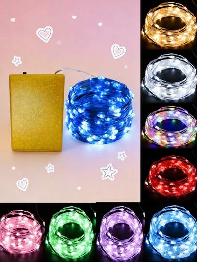 1 Set de Luces de Hadas de Cuerda LED con Caja de Batería Dorada, 2m/3m/4m/5m 20/30/40/50 LEDs, Luces Decorativas Alimentadas por Batería para Hogar, Dormitorio, Jardín, Patio, Boda, Cumpleaños, Fiesta de Navidad, Interior y Exterior, Decoración de Ambiente Cálido y Romántico