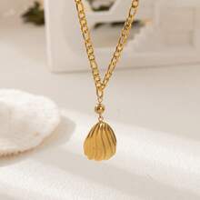 1件不锈钢沙滩度假项链，精致可爱贝壳吊坠，女士夏季时尚颈链 - 金色 - 查看 3