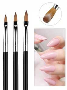 3pcs Professional Acrylic Nail Brush Set, High-Precision 3D Modeling Gel Brush And Seamless Acrylic Drawing Pen, Suitable For Nail Extension, Sculpting And Carving Design, Multi-Purpose, Help You Create Exquisite Nail Art - Black - View 1