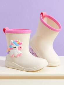 Caweiny Cartoon Kids Rain Boots, Girls Mid-Calf Rain Shoes, Boys Waterproof Rubber Boots - White - View 3