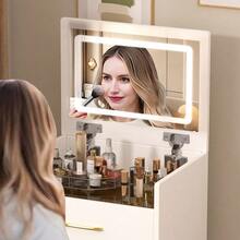 3-In-1 Dressing Table With Open Mirror, Small Dressing Table Set With Clear Glass Tabletop, Compact Dressing Table With 3 Drawers, Bedroom Dressing Table, Dimensions: W60/H118/D40 Cm. - White - View 4