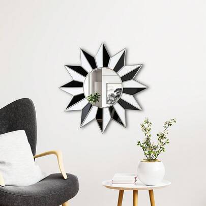 OUTANA 4片装防碎亚克力木框装饰镜，不变形，易清洁，适用于家居装饰、客厅、玄关、卧室、酒店、波西米亚风格