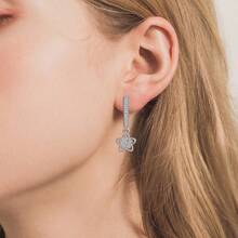 纯银防过敏女士耳环，镶嵌立方氧化锆，花朵造型，时尚精致，生日礼物 - 銀色 - 查看 2