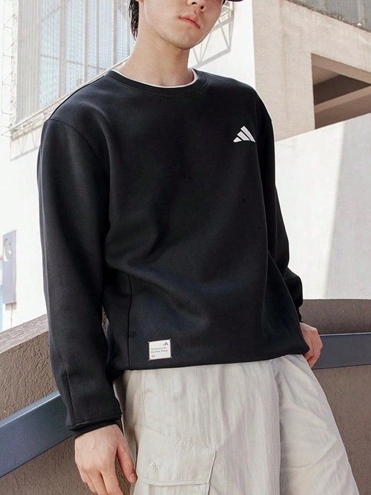 adidas休閒百搭圓領休閒寬鬆長袖衛衣 男款 - 黑色 - 查看 1