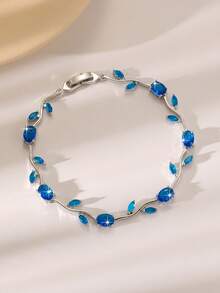 1 Peça Pulseira de Tênis de Zircônia Brilhante Rosa e Azul Marinho de Alta Qualidade, Design Único de Flor e Folha de Cobre, Acessório da Moda para Mulheres, Adequado para Uso Diário, Festivais, Casamento, Dia das Mães, Presentes de Feriado - Dourado + azul marinho - Visão 5