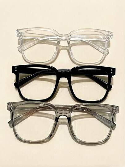 男女通用方形透明镜片眼镜，时尚百搭，适合日常佩戴。校园风大镜框设计，修饰脸型。适合室内电脑阅读/游戏/看电视/使用手机等场景，保护视力；也适用于户外夏季度假、海滩、派对、素颜街拍等场合，可作为装饰佩戴。