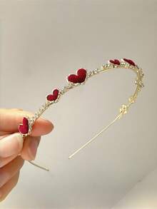 1条植绒爱心发箍，复古法式风格，简约水钻发带，适合日常佩戴 - 彩色 - 查看 2