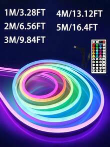 RGB Neon Light Strip, LED Light Strip, Silicone Rope Light, USB Powered Flexible Light Strip With 44-Key Remote Control, Suitable For Gaming Room, Party, Wall, Ceiling, Home, Room, Garden, Christmas, Gathering, TV/Computer Backlight Decor, Home Decor, Holiday Decor, Party Decor, Birthday Decor, Halloween Decor - Multicolor - View 10