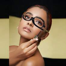 180°翻转放大化妆眼镜，豹纹化妆眼镜 - 黑色 - 查看 1