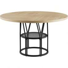 Mesa de comedor redonda para 4-6, mesa de cocina redonda 47 pulgadas con estante de almacenamiento y marco de metal resistente, mesa de comedor moderna para cocina, sala de estar, apartamento, oficina, roble natural. - Roble - Ver 9