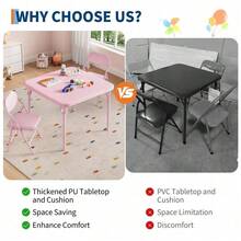 Set plegable para niños, Mesa y sillas tapizadas en PU suave, Estructura metálica resistente, Portátil y multifuncional para guarderías, aulas, comedor y manualidades. - 1+2 - Ver 6