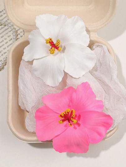 2pcs/Set Bohemian Hibiscus Flower Sweet Beach Resort Side Bangs Hair Clip Hair Accessories Claw Clips Hair Claws Hair Barrettes, School Stuff, Head Accessories, Hairpin