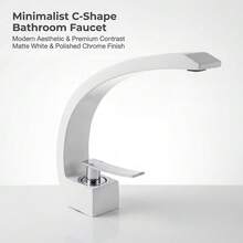 亮白色弧形宽面盆龙头，镀层把手，现代清新冷热水双控浴室台盆龙头，G1/2通用螺纹，配有2根40厘米软管和2个G3/8转接头 - 白色 - 查看 3