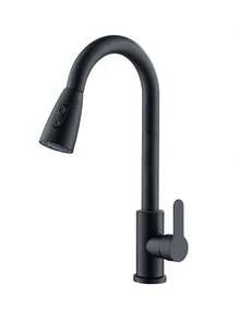 1 pieza Grifo de cocina moderno de un solo orificio con función de extracción. Grifo de fregadero de acero inoxidable de un solo mando con arco alto y función de extracción, grifo moderno giratorio 360°, control de flujo de dos niveles, adecuado para cocina del hogar, baño, caravana, fregadero, lavado de autos, fregadero de granja y bar. - Negro - Ver 13