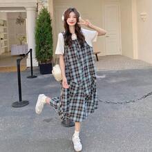 Women Long Dresses - Faux Two-piece Dress - View 2