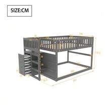 Low Bunk Bed 140 X 200 Cm, Secure Bunk Bed With Storage Compartment, Frame With Guardrail, Wooden Bed, White - Grey - View 2