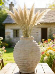 复古树脂落地花瓶，大型米色条纹陶瓷花盆，适合种植蒲苇草，乡村农舍风格家居装饰，适用于客厅、玄关、露台和花园，理想的乔迁礼物，波西米亚风餐桌和户外露台装饰 - A - 查看 9
