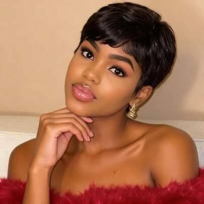 Beaushine 6 Inch Short Straight Wig, No Glue, Natural Black Color, Lightweight & Comfortable, Suitable For Summer, Brazilian Virgin Human Hair Short Wig For Men