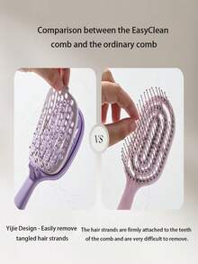 Foldable Self-Cleaning Hair Brush | One-Pull Hair Removal, Smooth Without Pulling, Convenient Foldable Design, Dry & Wet Use, Suitable For Straight & Curly Hair, ABS Plastic Handle, Nylon Bristles, Foldable Spine Comb Auto-Cleaning, Volumizing Scalp Massage Styling Comb - Multicolor - View 10