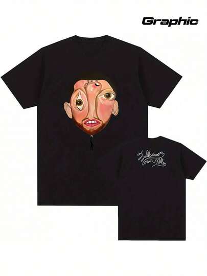 Balloonerism Album 2025 Graphic T-Shirt - Black Cartoon Face Design, Unisex Loose Fit Streetwear Tee, Short Sleeve Round Neck, Machine Washable Casual Shirt For Men & Women, Allseason Apparel, Unique Design Tee, Easy Care Clothing